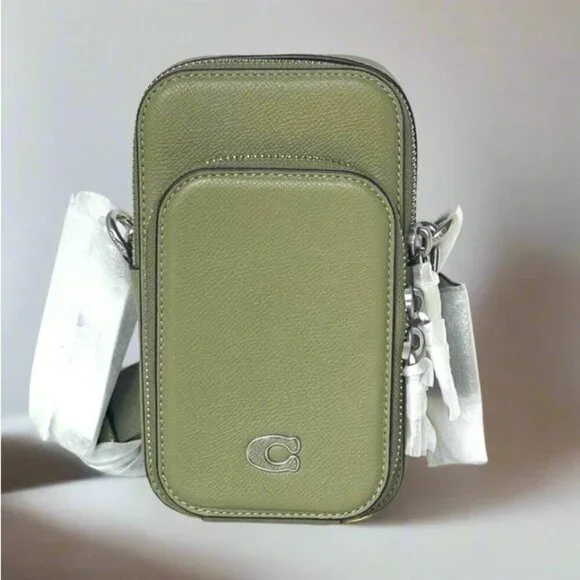 Coach Phone Crossbody Bag CP272 Crossgrain Leather Moss Pockets Unisex ORGPKG - Picture 3 of 12